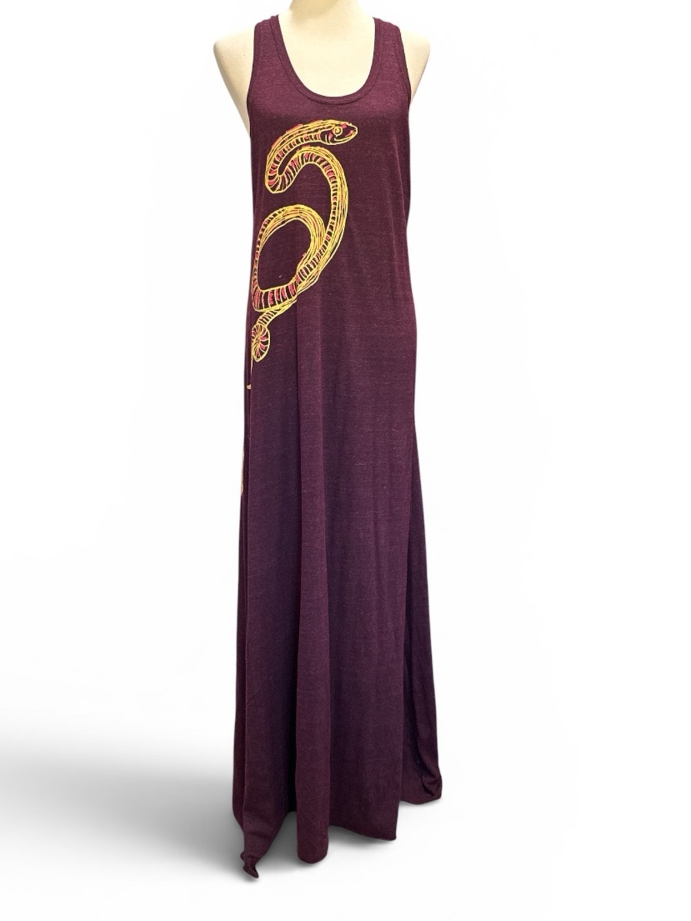 Plum Maxi Dress with Gold Snake Accent made by an artist at Comic Con